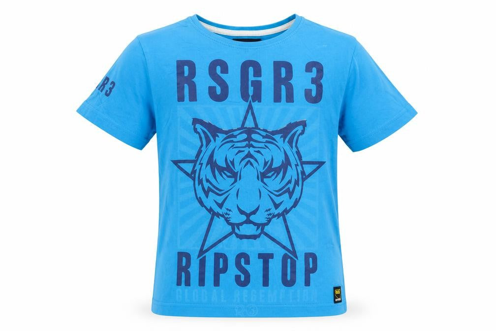 Ripstop Boys Blue Cotton Pullover T-Shirt Size 9-10 Years Crew Neck Pullover - Tiger