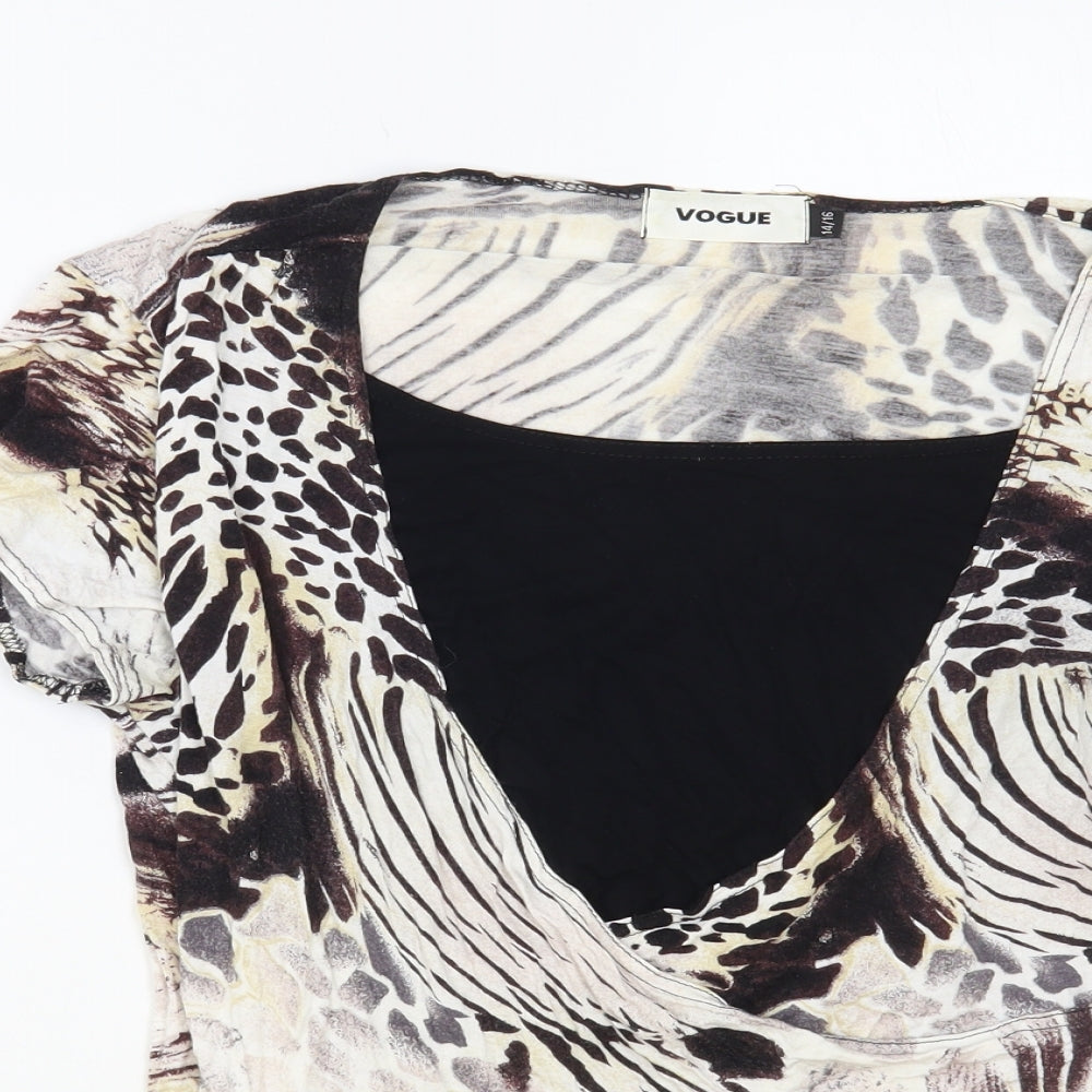 Vogue Womens Brown Viscose Basic Blouse Size 14 Round Neck