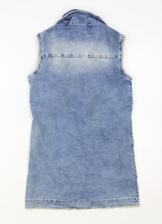 Damas Girls Blue Cotton Basic Button-Up Size 12 Years Collared Button