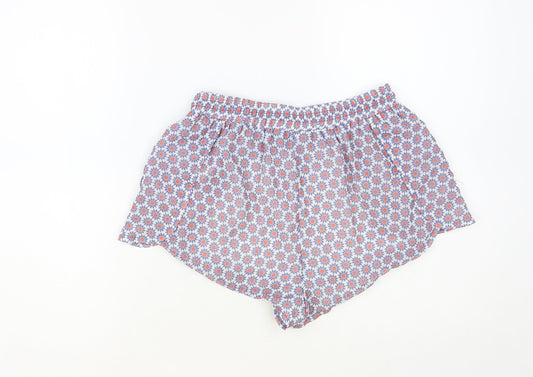 Almagores Womens Blue Floral Polyester Hot Pants Shorts Size 10 L3 in Regular Drawstring