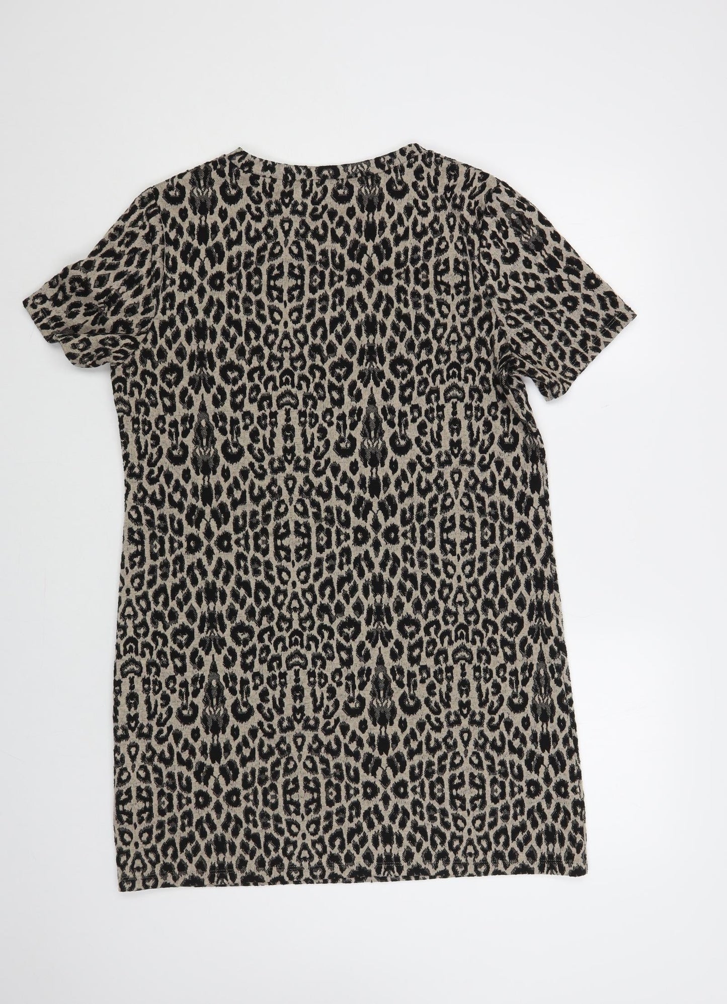 New Look Womens Beige Animal Print Polyester Shift Size 12 Crew Neck Pullover