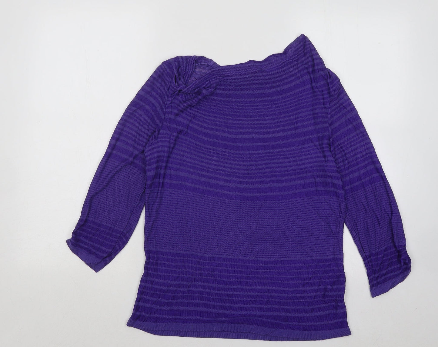 Per Una Womens Purple Round Neck Striped Viscose Pullover Jumper Size 12