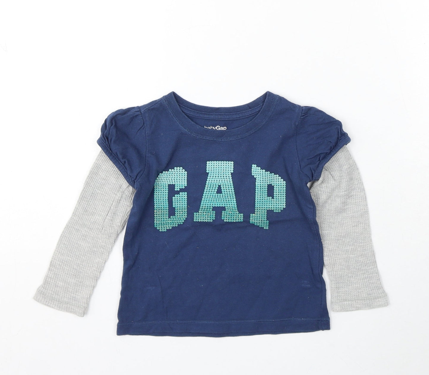 Gap Girls Blue Cotton Basic T-Shirt Size 18-24 Months Round Neck