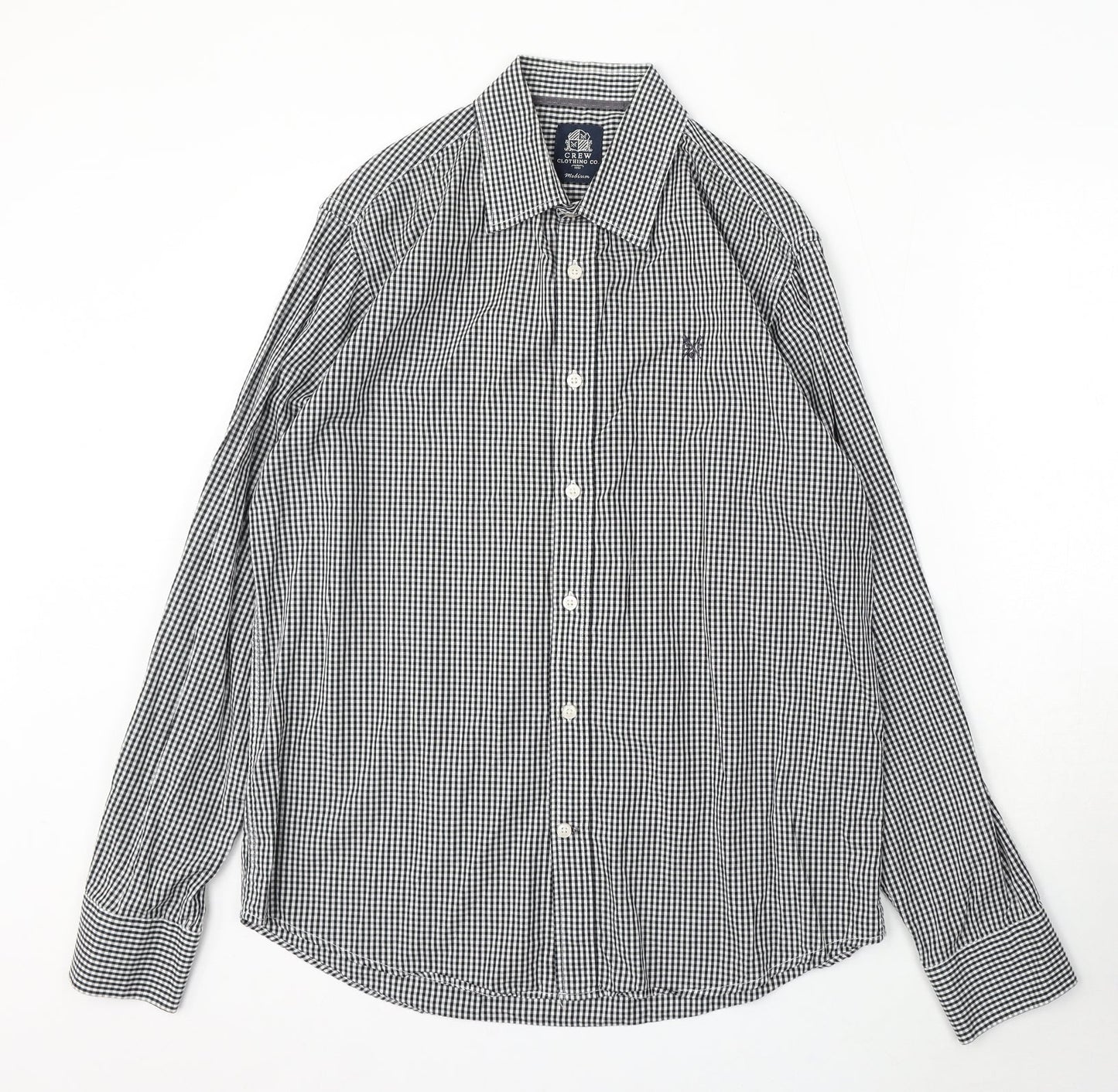 Crew Clothing Mens Black Check Cotton Button-Up Size M Collared Button