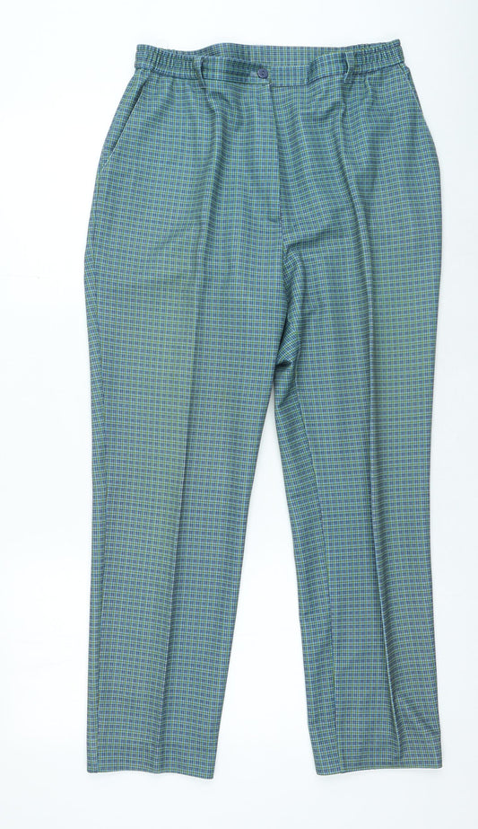 Preworn Womens Green Plaid Polyester Trousers Size 30 in L25 in Regular Zip