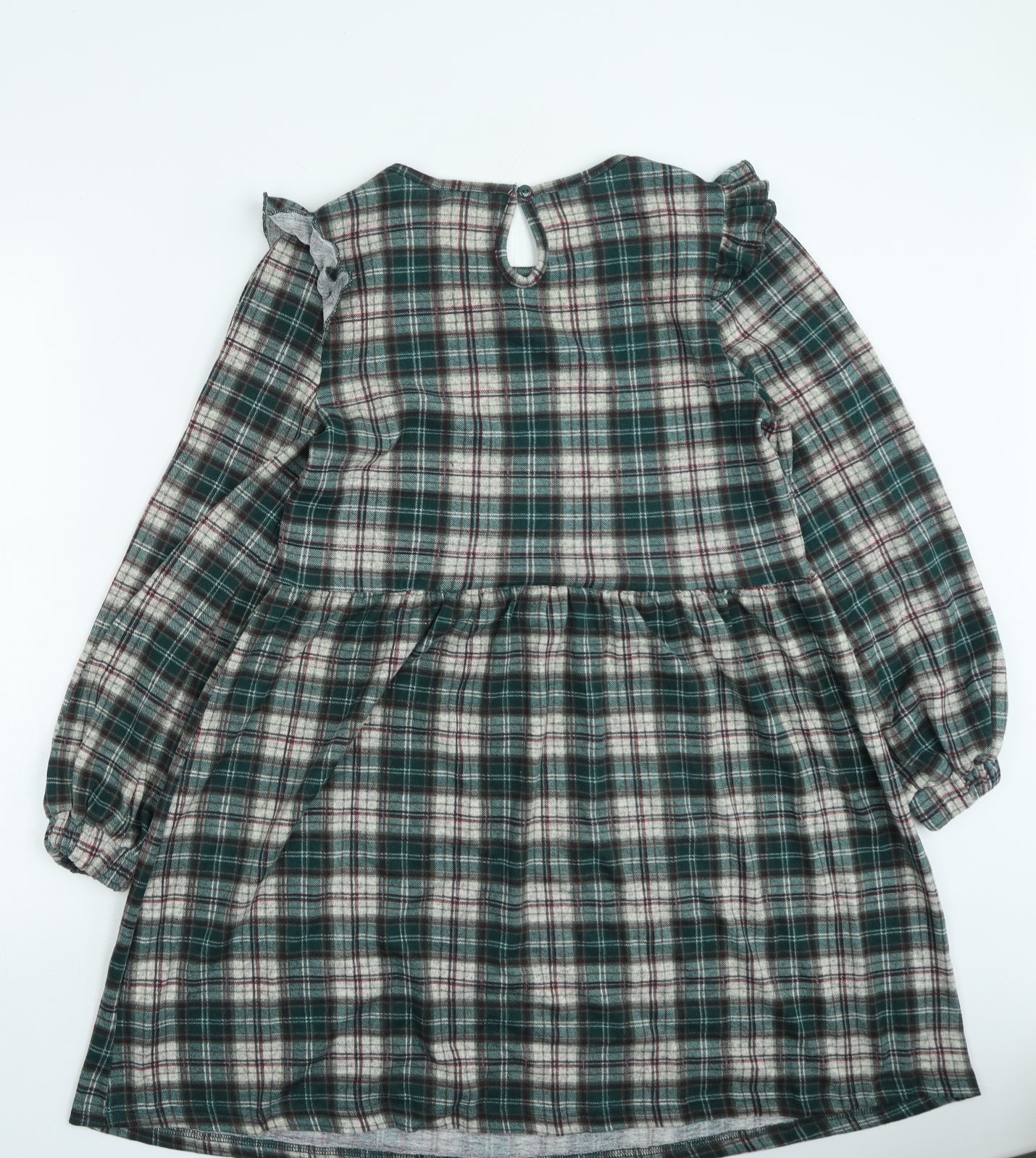 Blue Vanila Womens Green Plaid Polyester Fit & Flare Size M Round Neck Pullover