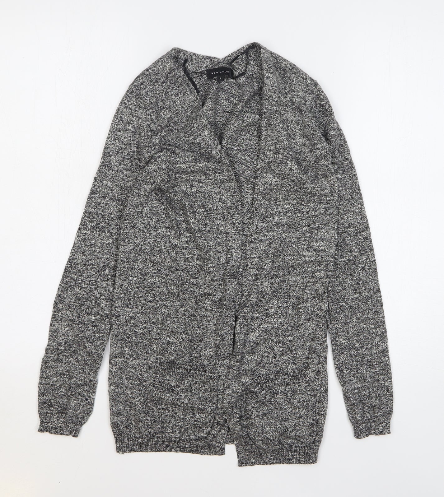 New Look Womens Grey V-Neck Cotton Cardigan Jumper Size 4