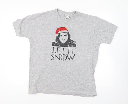 DH Shirts Mens Grey Cotton T-Shirt Size M Round Neck - Let It Snow