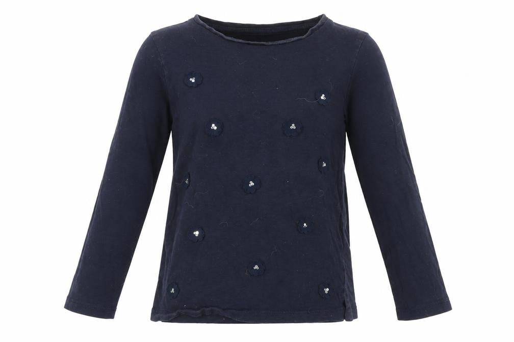 Dunnes Girls Blue Floral Cotton Basic T-Shirt Size 8 Years Round Neck Pullover