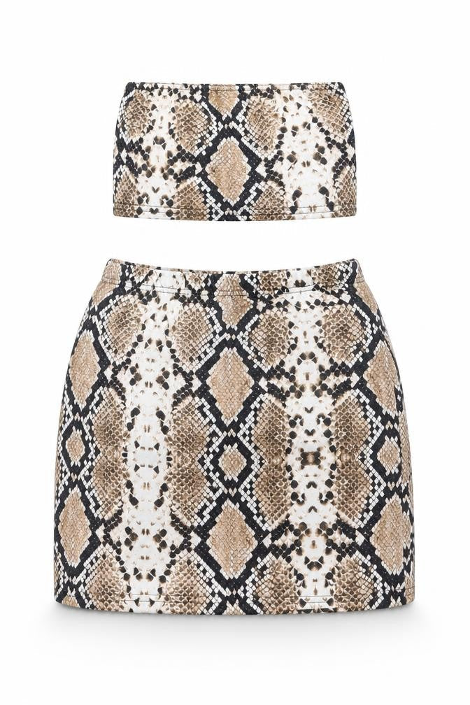 PRETTYLITTLETHING Womens Brown Animal Print Polyester Skirt/ Skort Set Outfit/Set Size 12 Pullover - Snake Print