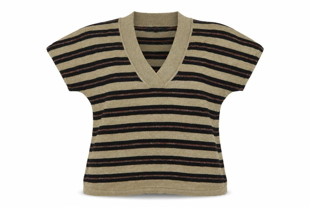 NEXT Womens Beige V-Neck Striped Acrylic Pullover Jumper Size M