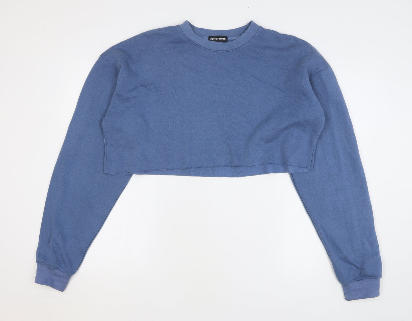 PRETTYLITTLETHING Womens Blue Cotton Pullover Sweatshirt Size S Pullover - Cropped