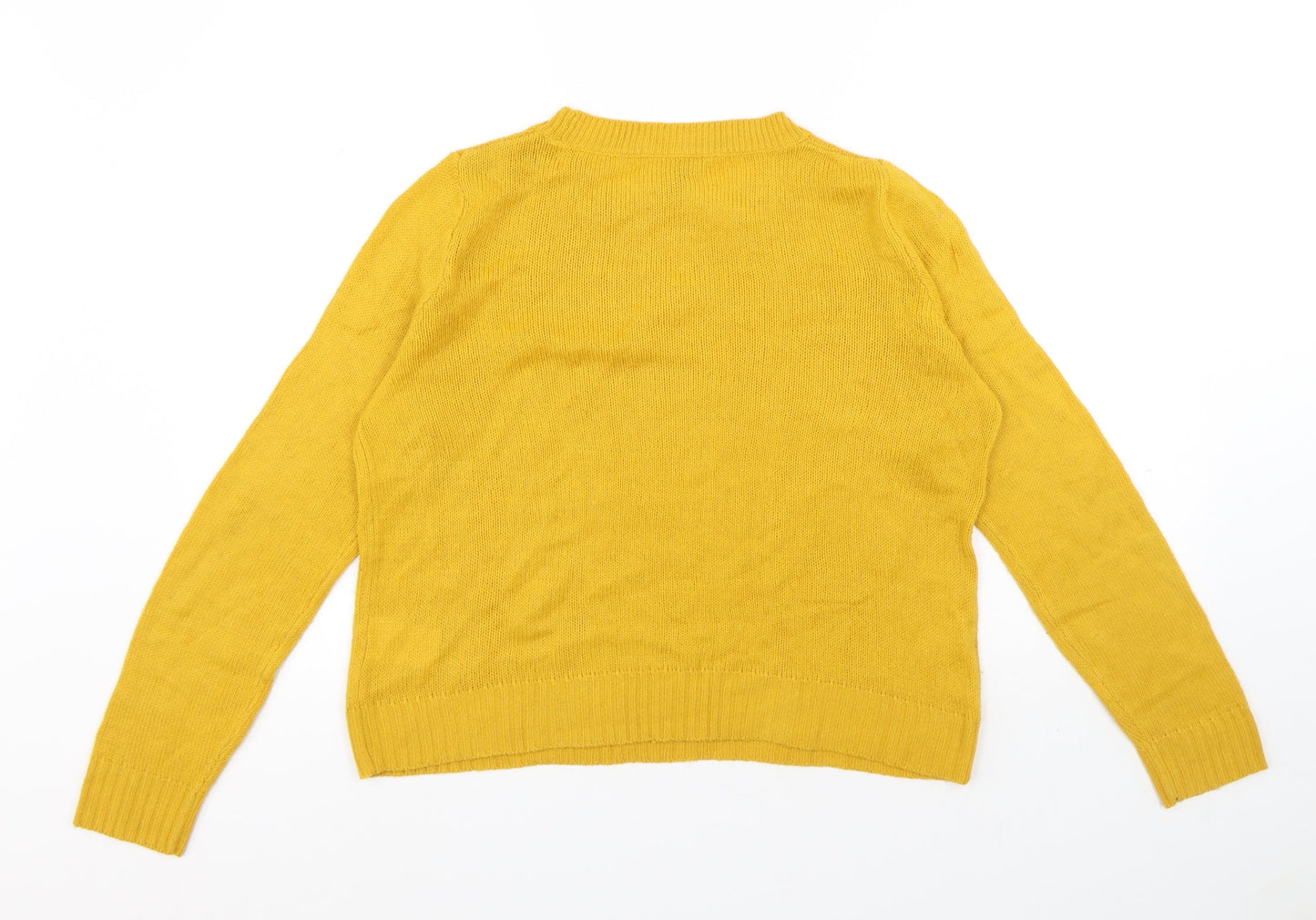 Divided Womens Yellow Round Neck Acrylic Pullover Jumper Size S