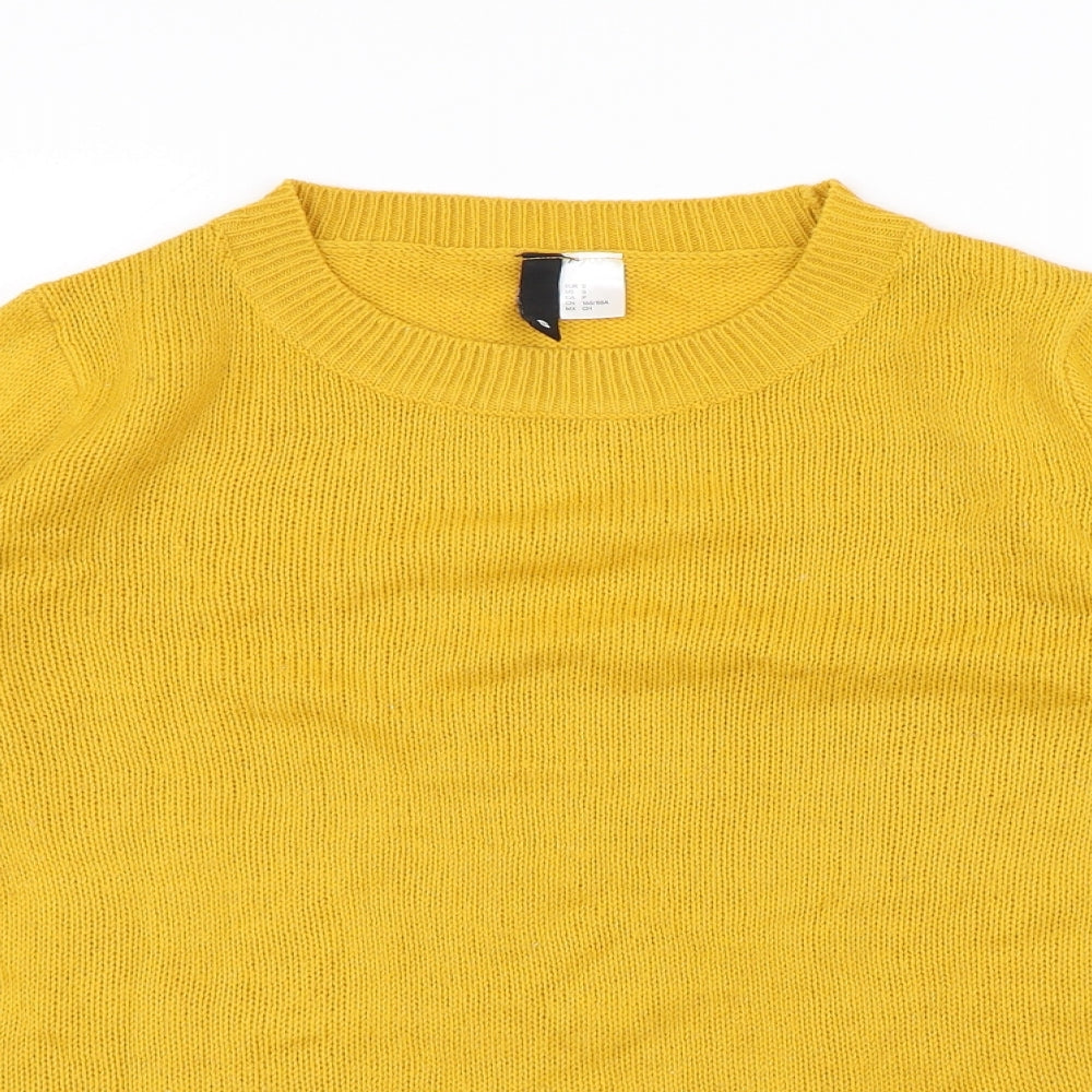 Divided Womens Yellow Round Neck Acrylic Pullover Jumper Size S