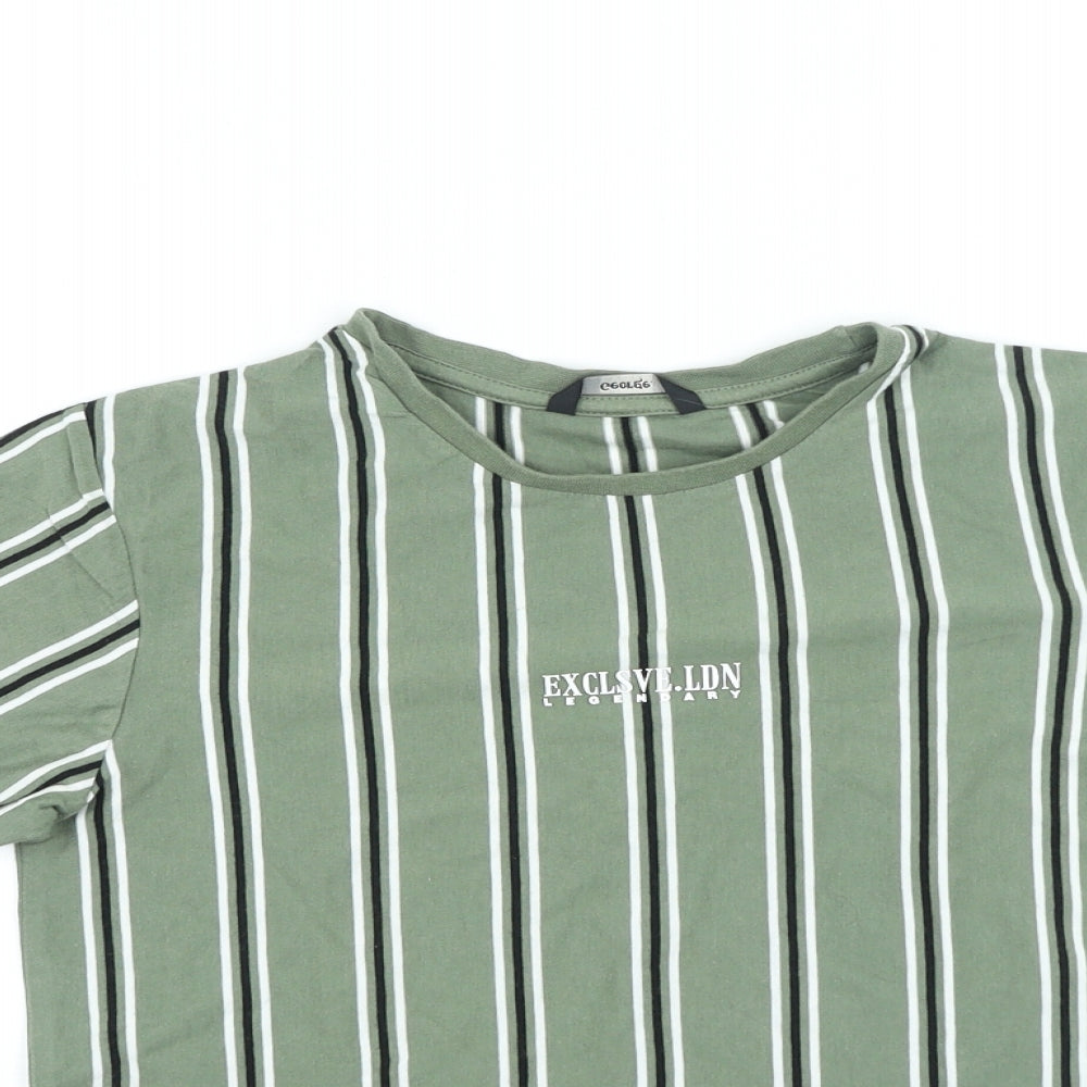 George Boys Green Striped Cotton Basic Casual Size 12-13 Years Round Neck Pullover