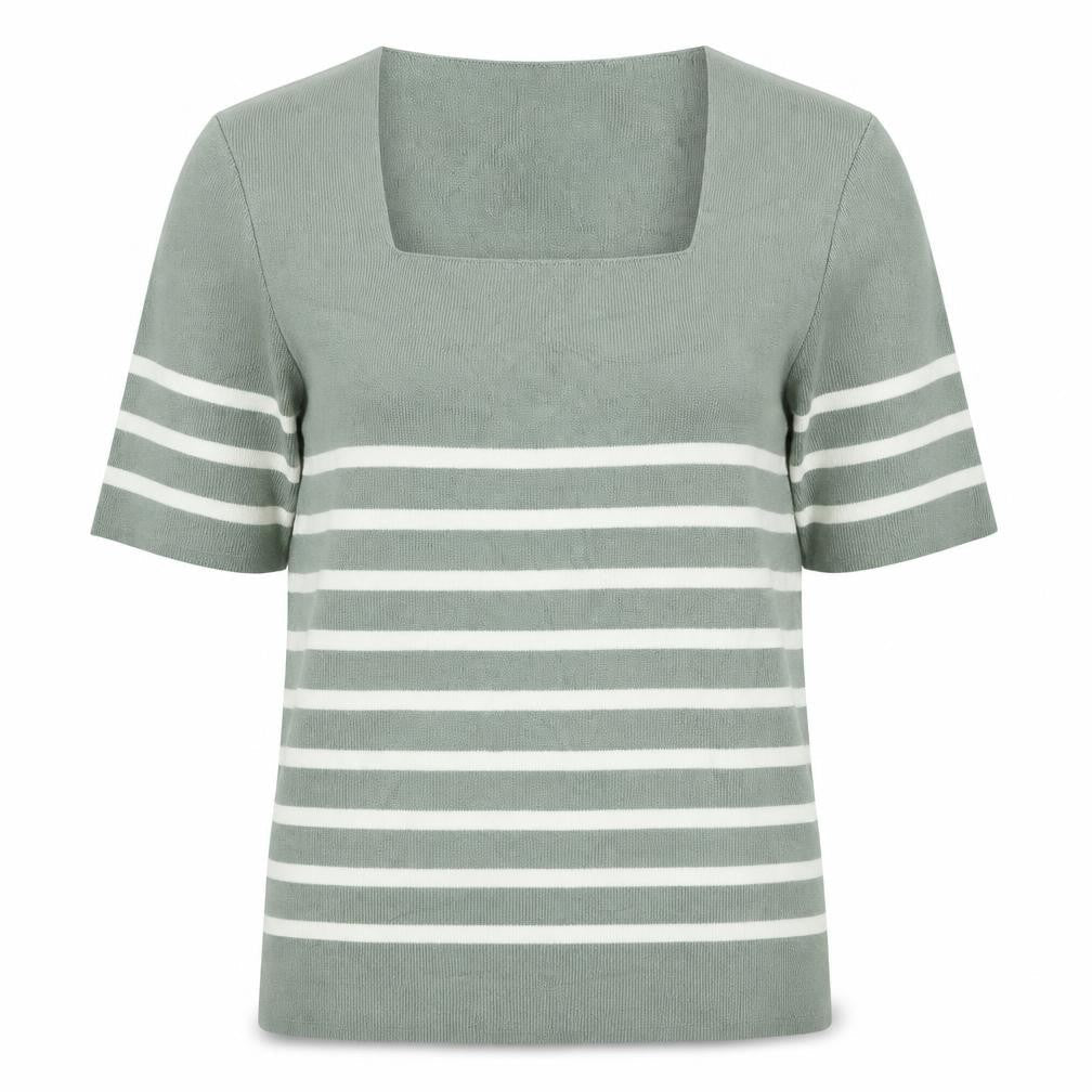 Marks and Spencer Womens Green Square Neck Striped Acrylic Pullover Jumper Size 10