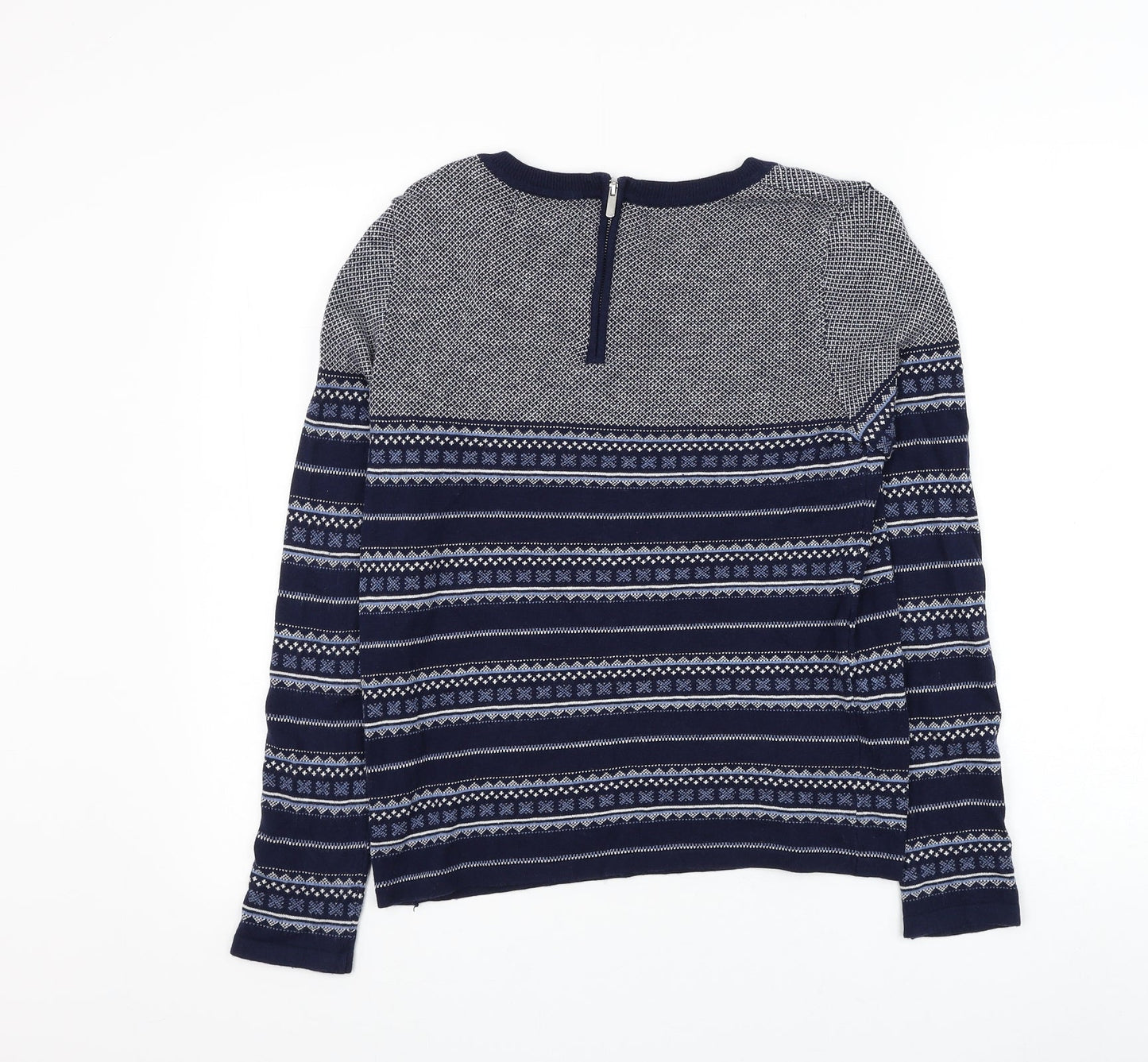 NEXT Womens Blue Round Neck Geometric Cotton Pullover Jumper Size 8
