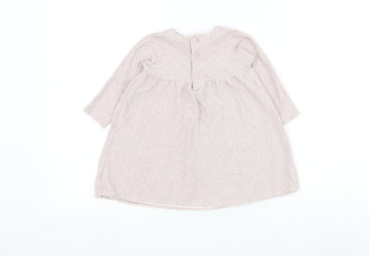 mamas & papas Girls Pink Cotton Jumper Dress Size 6-9 Months Round Neck Button
