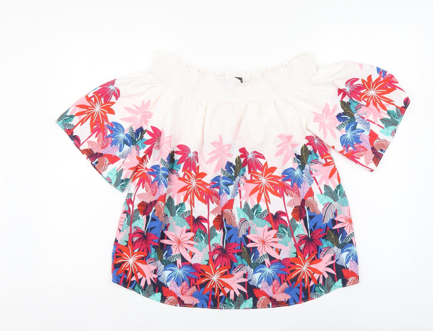 Marks and Spencer Womens Multicoloured Floral Polyester Basic Blouse Size 10 Square Neck