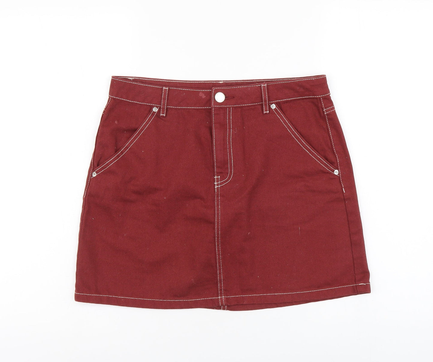 H&M Womens Red Cotton Mini Skirt Size M Zip