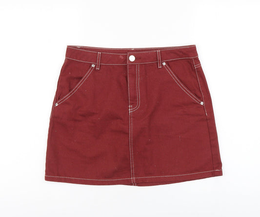 H&M Womens Red Cotton Mini Skirt Size M Zip