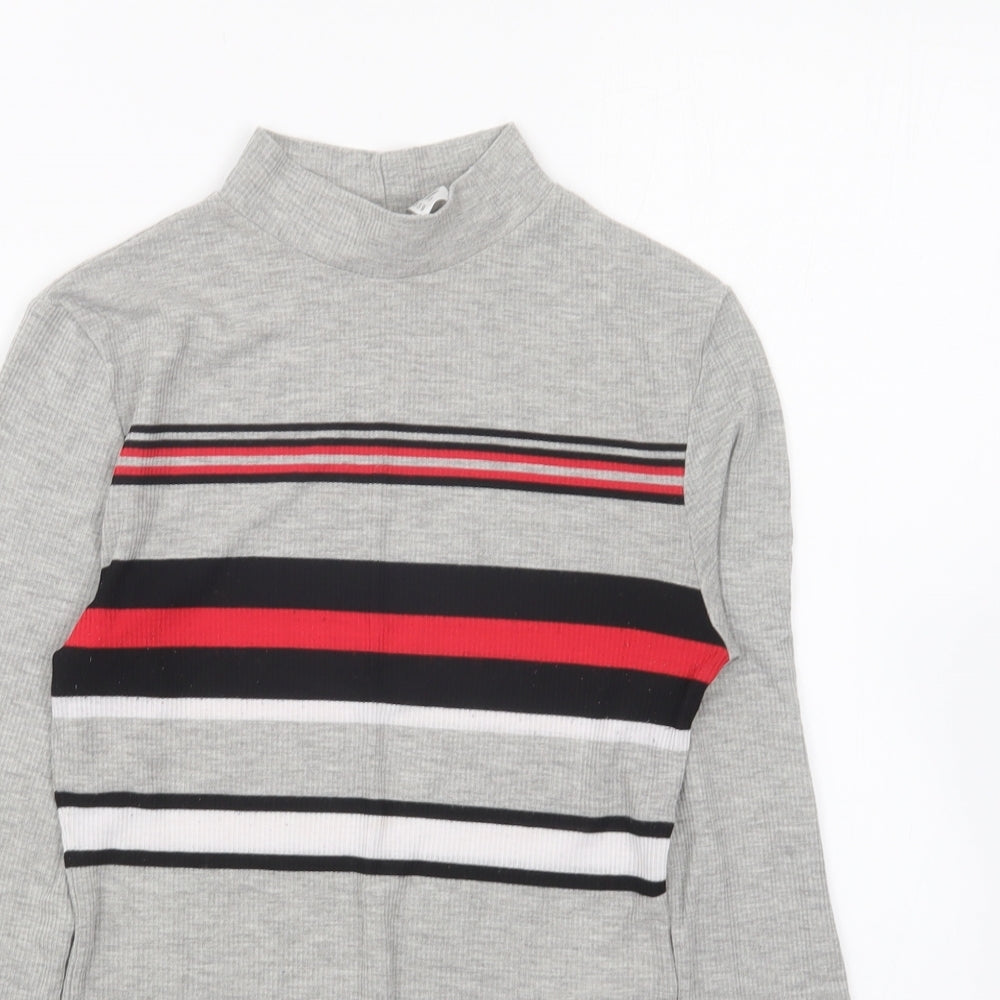 H&M Girls Grey Cotton Basic T-Shirt Size S High Neck Pullover