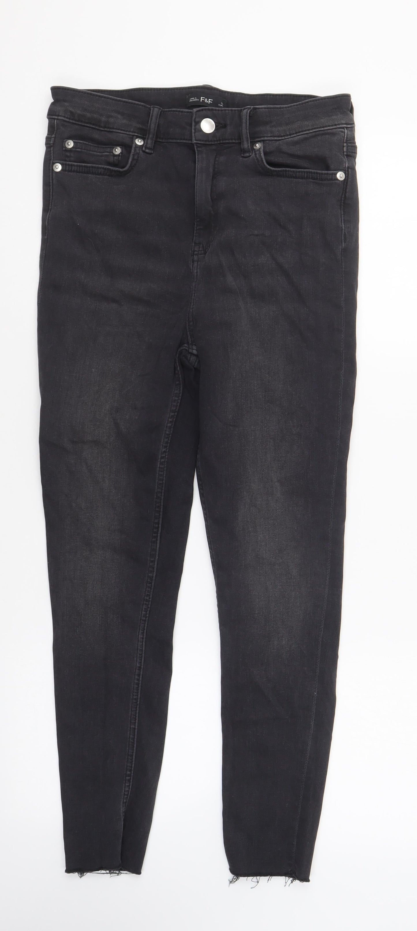 F&F Womens Black Cotton Skinny Jeans Size 10 L23 in Regular Button