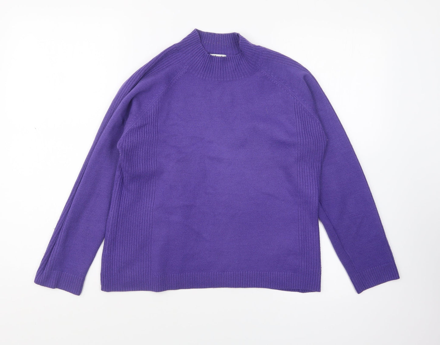 Text Womens Purple High Neck Cotton Pullover Jumper Size L