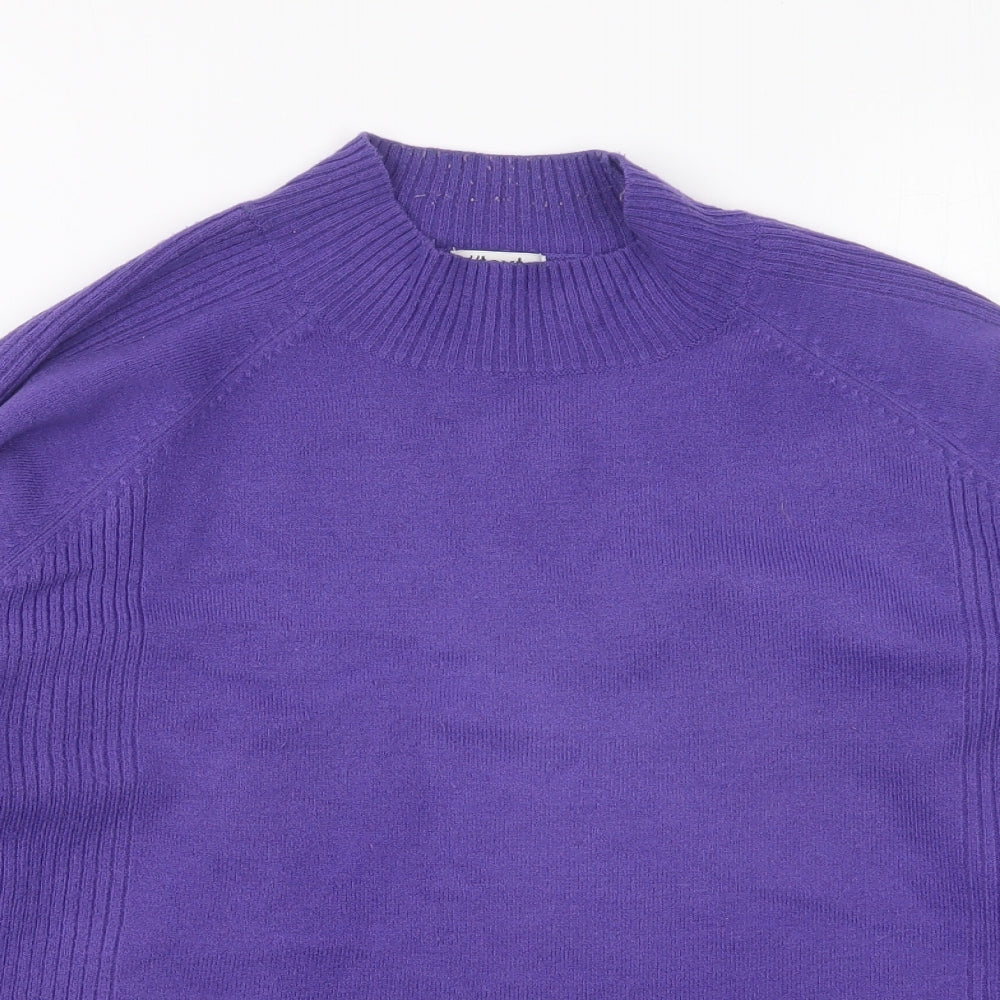Text Womens Purple High Neck Cotton Pullover Jumper Size L