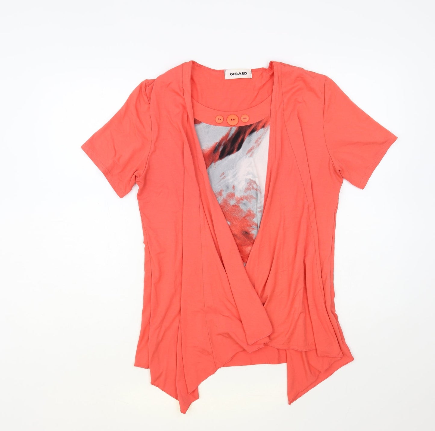 Gerard Womens Orange Geometric Viscose Basic Blouse Size 14 Round Neck