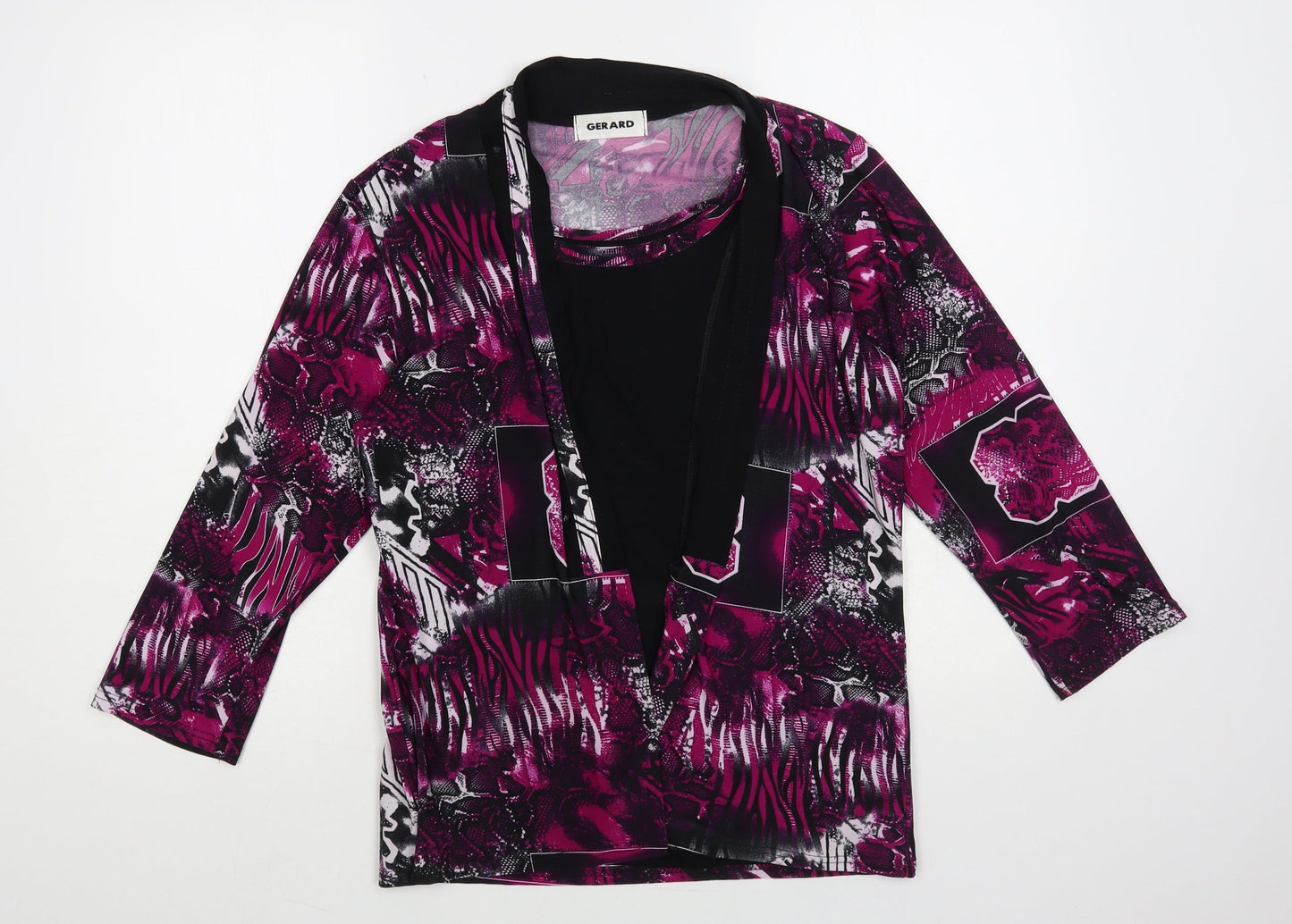 Gerard Womens Purple Geometric Polyester Basic Blouse Size 14 Round Neck