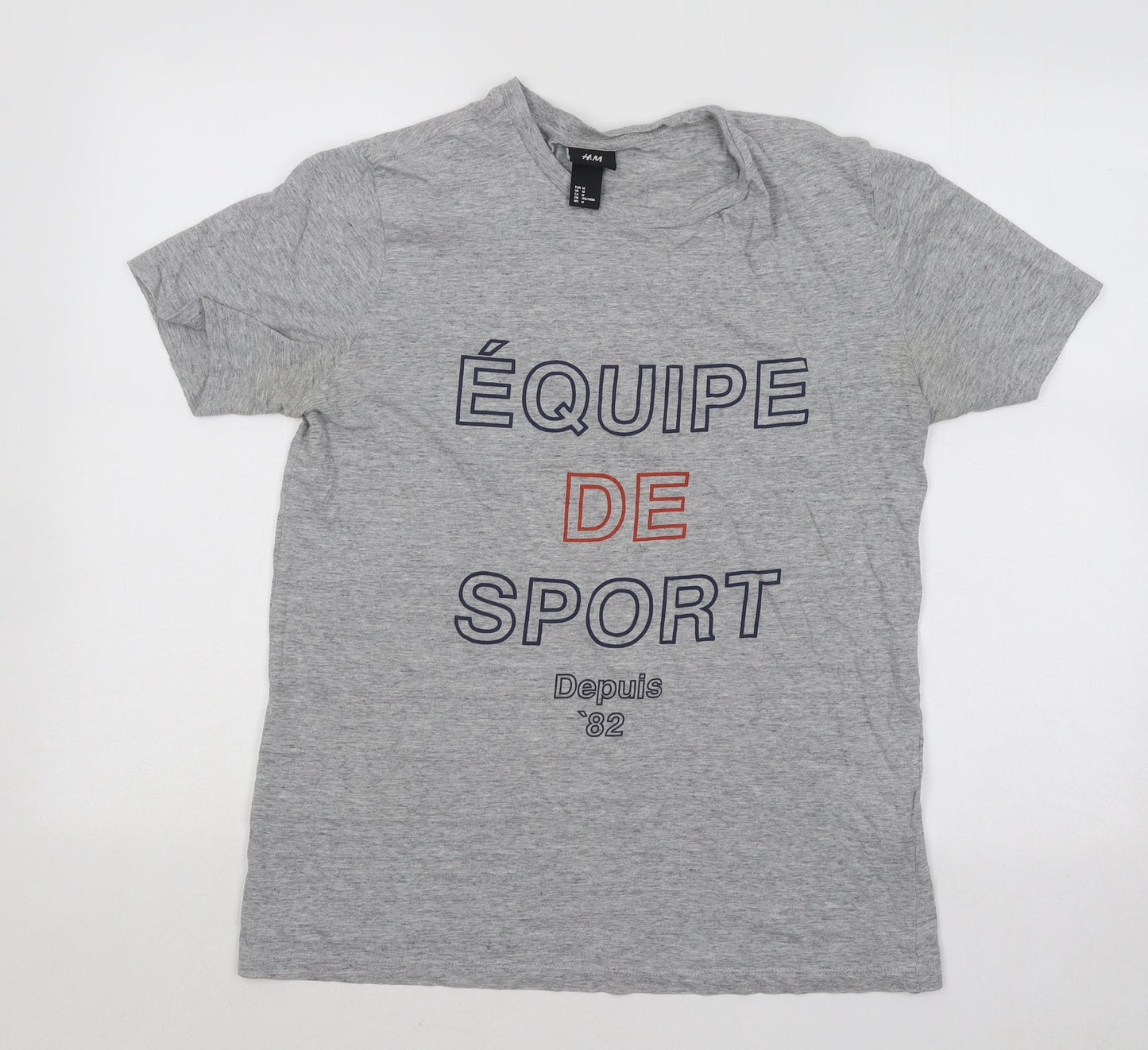 H&M Womens Grey Cotton Basic T-Shirt Size M Round Neck - Equipe De Sport