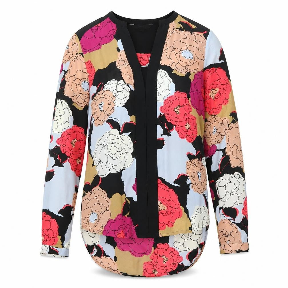 NEXT Womens Black Floral Polyester Basic Blouse Size 8 V-Neck