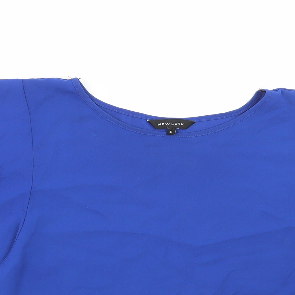 New Look Womens Blue Polyester Basic Blouse Size 6 Boat Neck - Lace Fringe