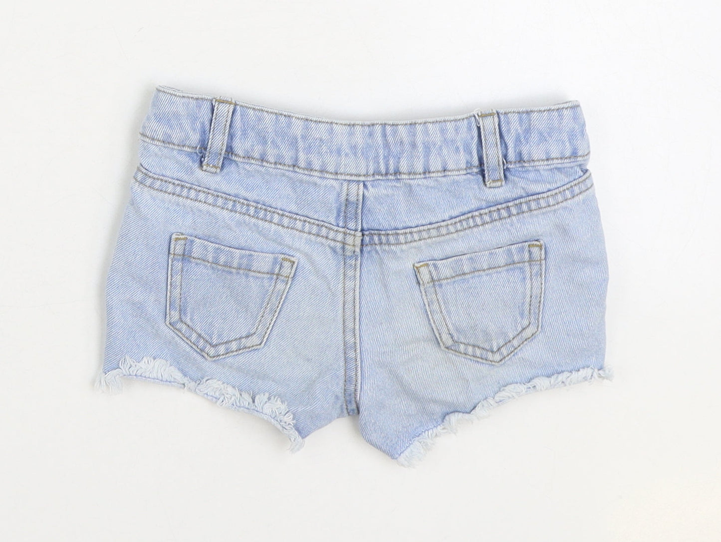 Marks and Spencer Girls Blue 100% Cotton Hot Pants Shorts Size 2-3 Years Regular Zip - palm trees