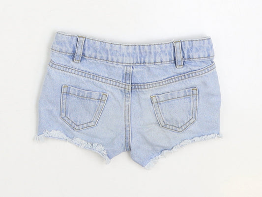 Marks and Spencer Girls Blue 100% Cotton Hot Pants Shorts Size 2-3 Years Regular Zip - palm trees