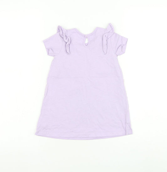 George Girls Purple Cotton T-Shirt Dress Size 12-18 Months Round Neck Button - Change The World