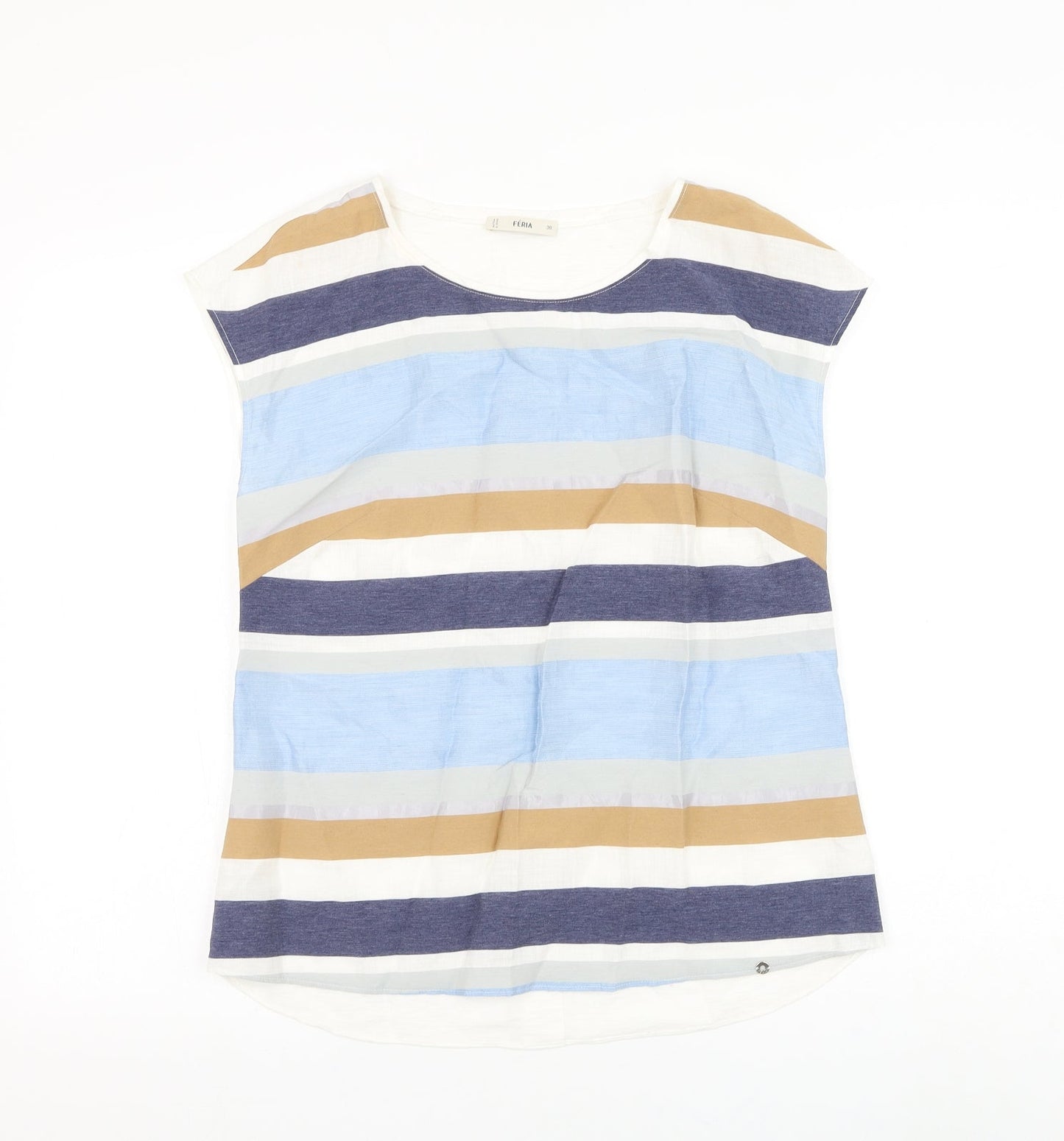 Feria Womens Multicoloured Striped Viscose Basic Blouse Size 8 Round Neck