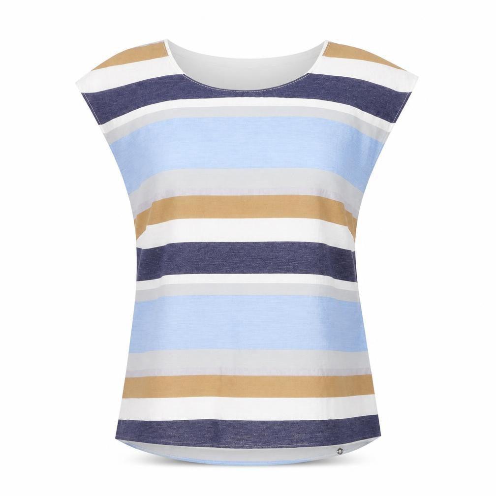 Feria Womens Multicoloured Striped Viscose Basic Blouse Size 8 Round Neck
