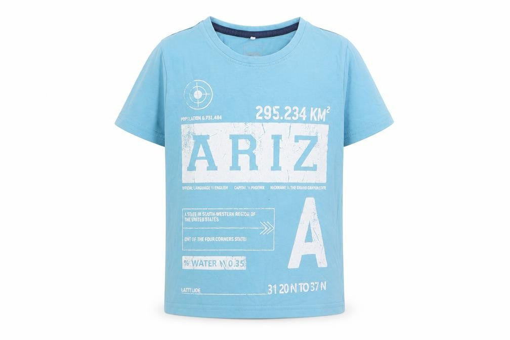name it Boys Blue Geometric Cotton Basic T-Shirt Size 6 Years Round Neck Pullover