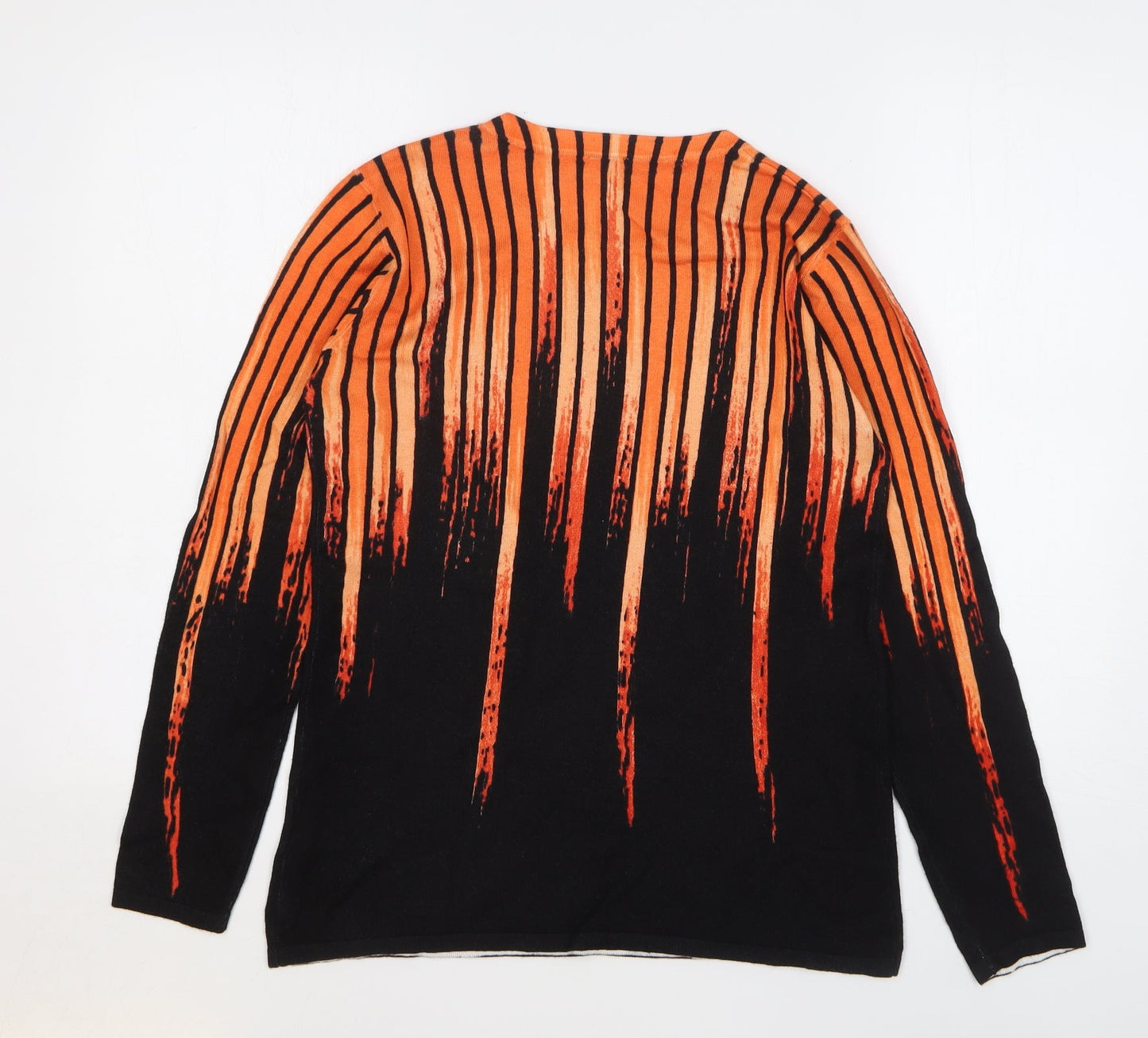 Mitzy Womens Orange Round Neck Striped Viscose Pullover Jumper Size S