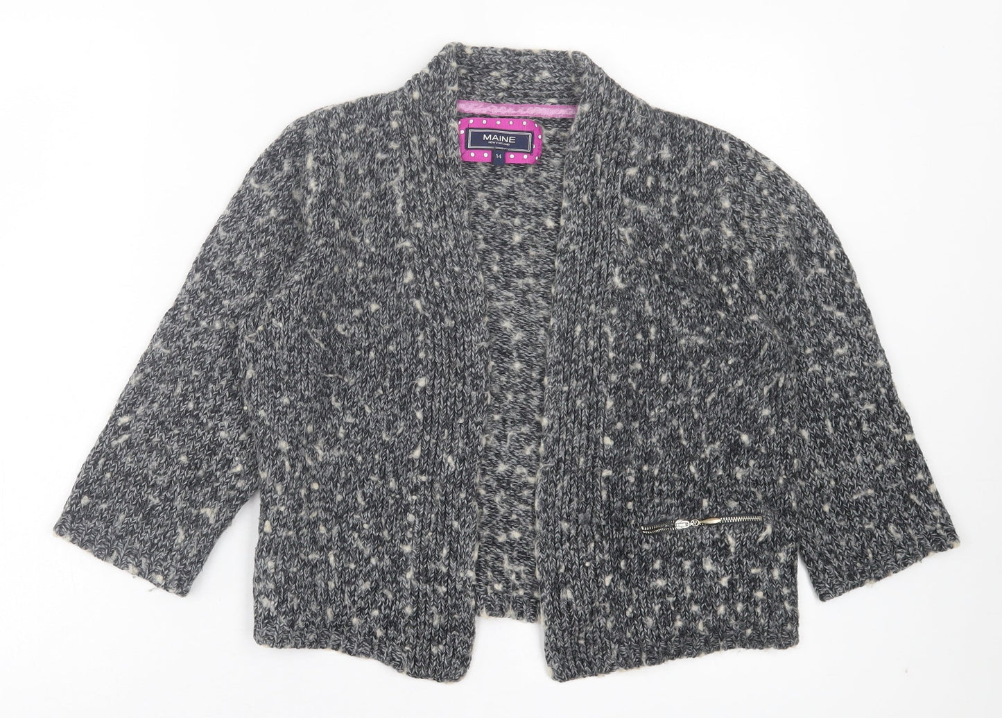 Maine Womens Grey V-Neck Acrylic Cardigan Jumper Size 14
