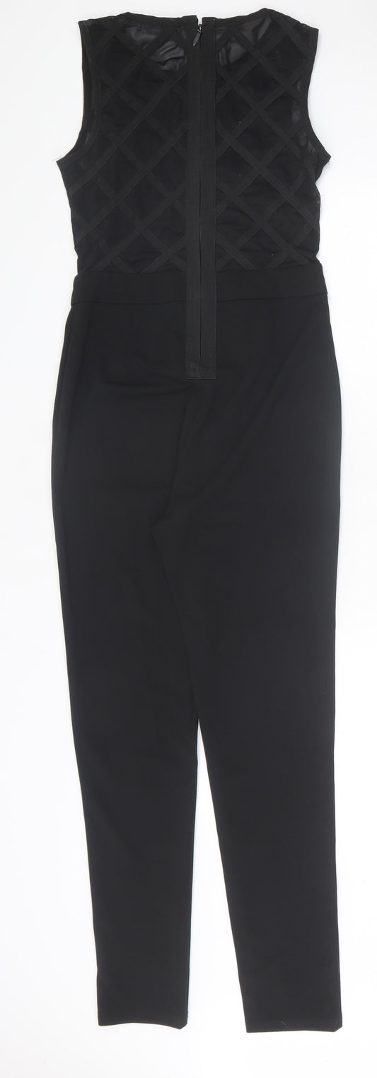 Allyson Womens Black Argyle/Diamond Polyester Jumpsuit One-Piece Size S Zip