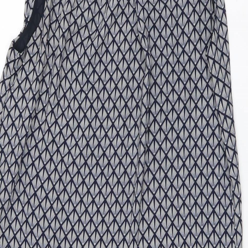 H&M Womens Blue Geometric Polyester A-Line Size 6 Round Neck Button