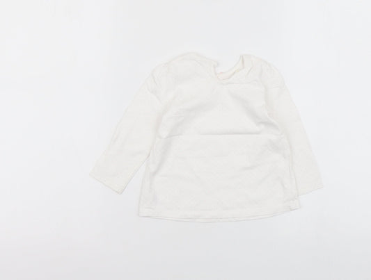 George Girls White Polka Dot Cotton Basic T-Shirt Size 9-12 Months Round Neck Button