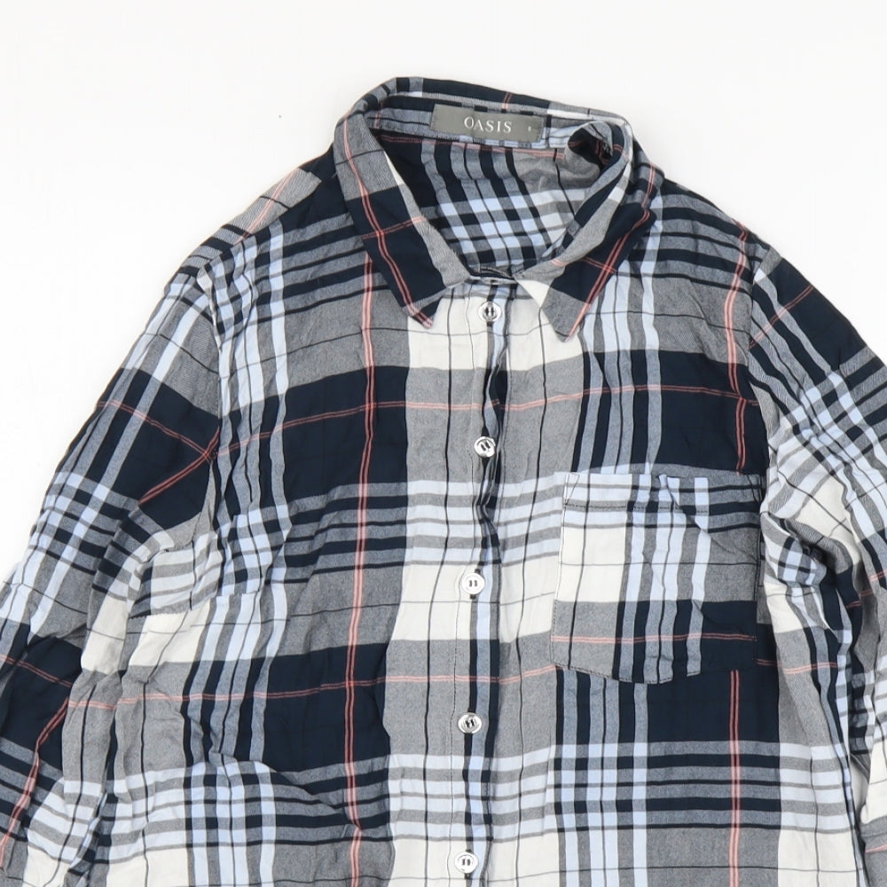 Oasis Womens Multicoloured Plaid Viscose Basic Button-Up Size 8 Collared