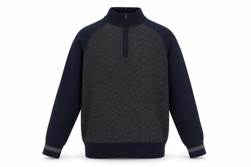 Marnasita Boys Blue High Neck Striped Acrylic Henley Jumper Size 12-13 Years Pullover