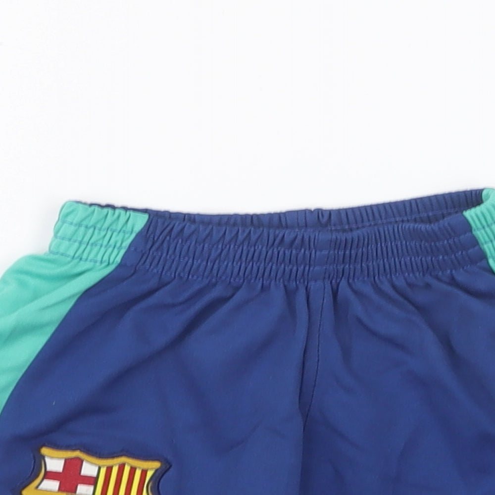 FC Barcelona Boys Blue Polyester Sweat Shorts Size 2 Years Regular Drawstring - Barcelona FC