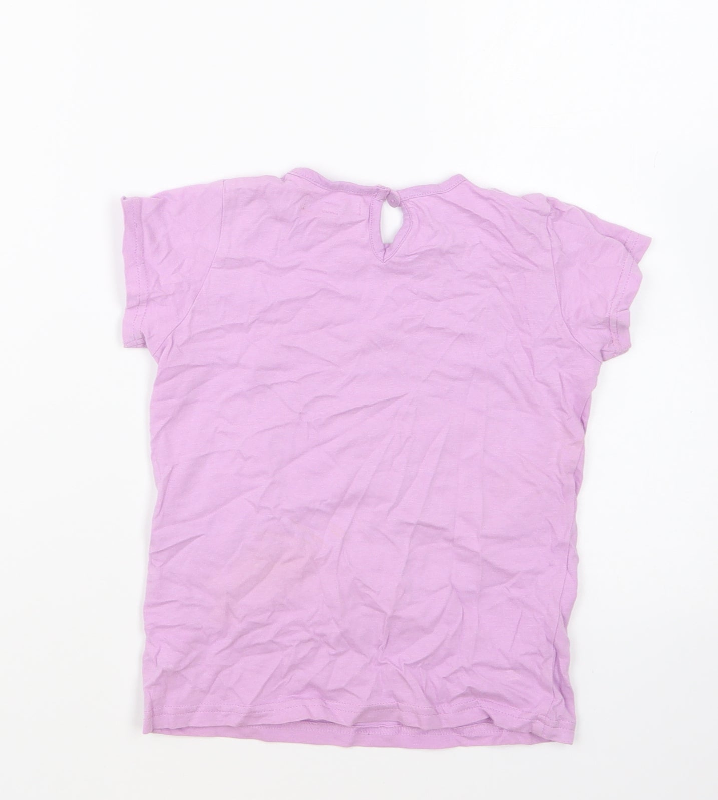 Marks and Spencer Girls Purple Cotton Basic T-Shirt Size 4-5 Years Round Neck Button - My Daddy is Cool