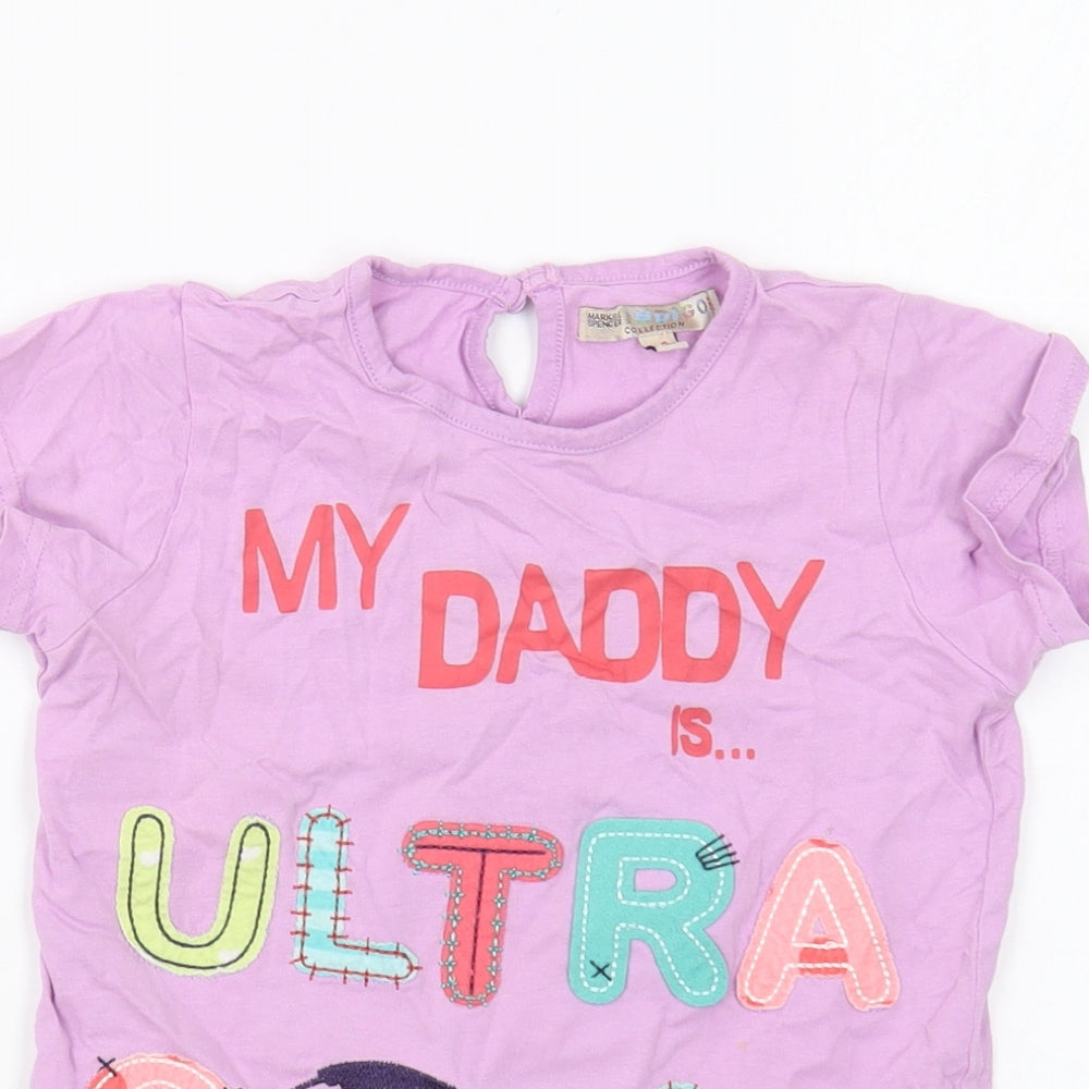 Marks and Spencer Girls Purple Cotton Basic T-Shirt Size 4-5 Years Round Neck Button - My Daddy is Cool